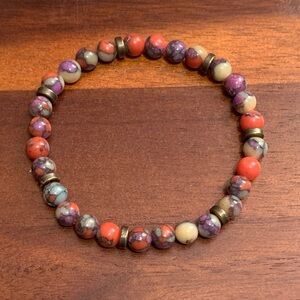 Handmade purple & orange agate bead stretch bracelet